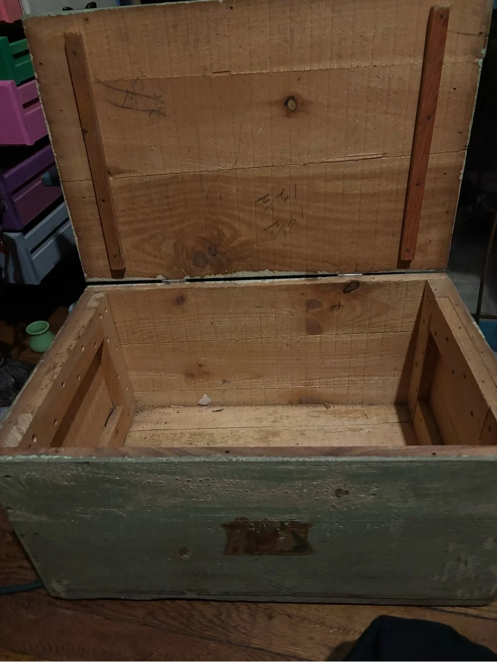 Vintage Painted Wooden Trunk in Sage Green